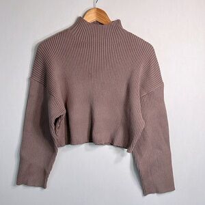 Zara Women's Ribbed Cowl Neck Sweater in Brown